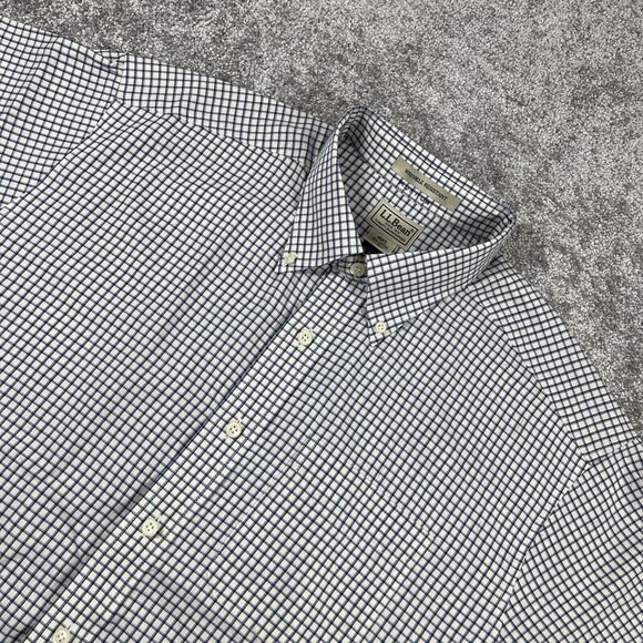 LL Bean Dress Shirt Mens Large Button Down Wrinkle Resistant Plaid Cotton - Picture 1 of 13